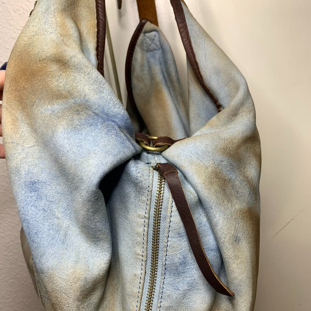 OLD TREND Light Blue and Tan Hobo Convertible Backpack